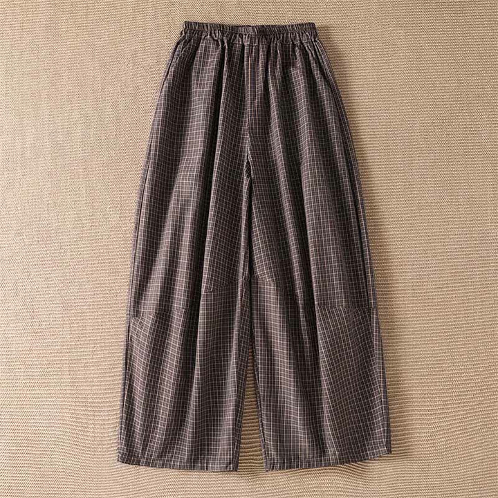 Buddha Stones Spring Summer Casual Brown Plaid Cropped Pants Women's Wide Leg Pants With Pockets - Sienna - US8-10, UK/AU12-14, EU40-42 (2XL) - image 0