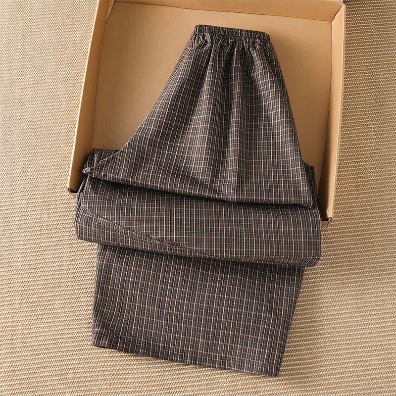 Buddha Stones Spring Summer Casual Brown Plaid Cropped Pants Women's Wide Leg Pants With Pockets - image 4