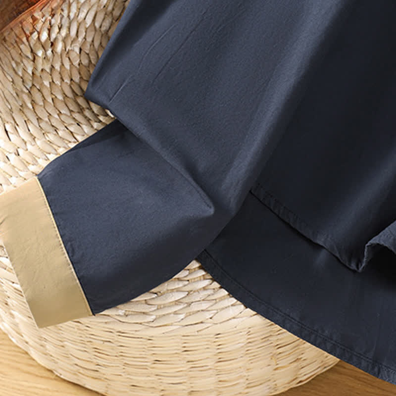 Buddha Stones Summer Casual Minimalist Solid Contrast Trim Women's Long Sleeve Shirts With Patch Pocket - image 4