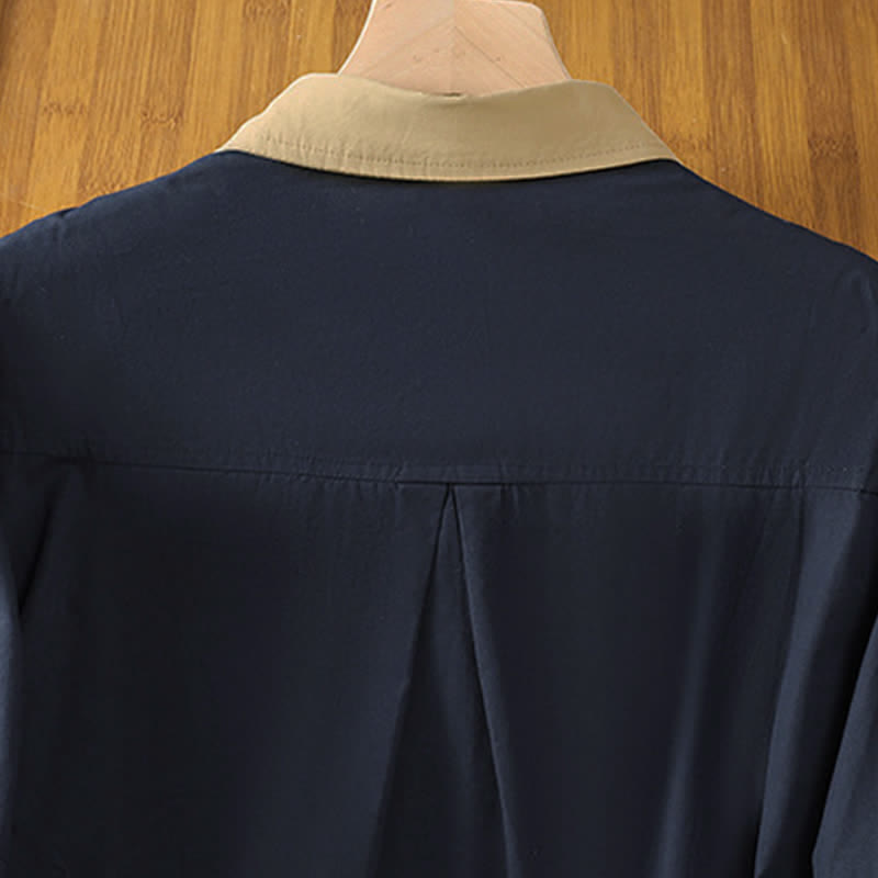 Buddha Stones Summer Casual Minimalist Solid Contrast Trim Women's Long Sleeve Shirts With Patch Pocket - image 3