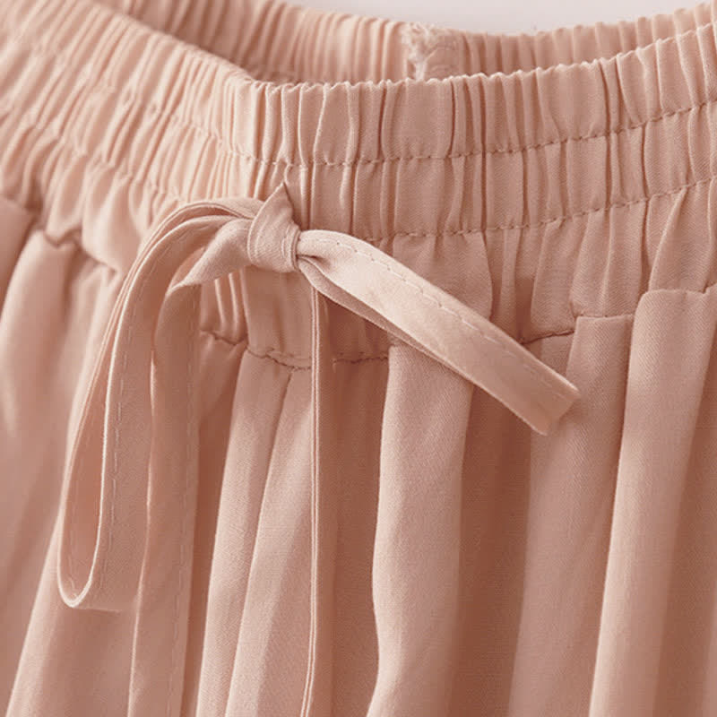 Buddha Stones Summer Casual Elegant Drawstring Solid Cropped Pants Women's Wide Leg Pants With Pockets - image 9