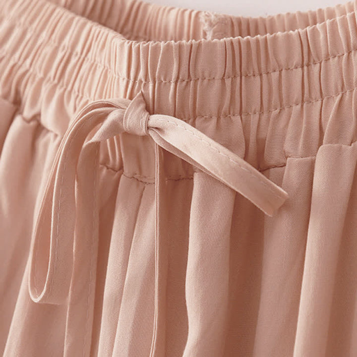 Buddha Stones Summer Casual Elegant Drawstring Solid Cropped Pants Women's Wide Leg Pants With Pockets - image 9