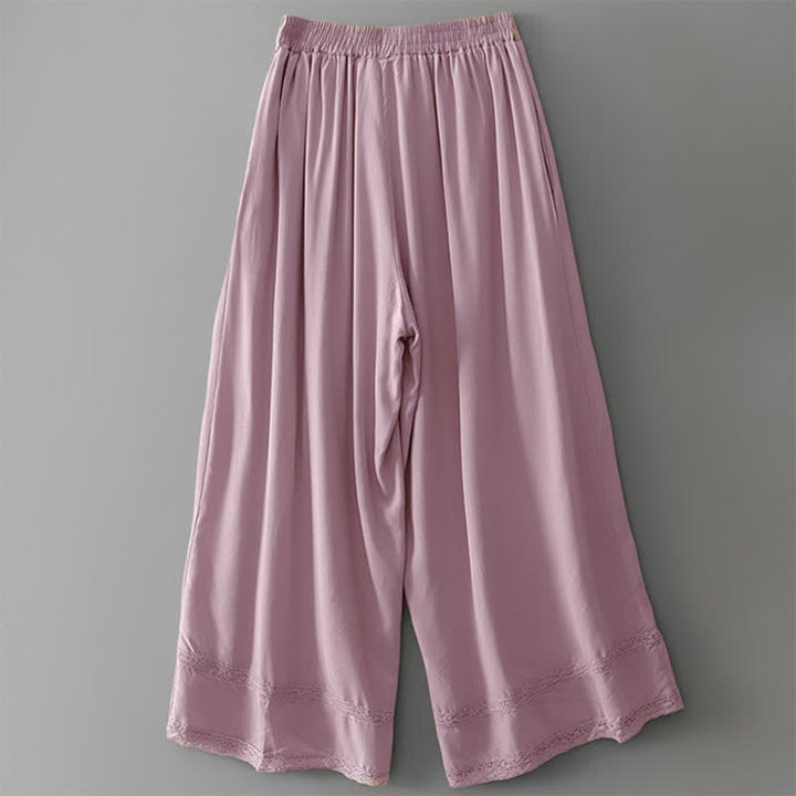 Buddha Stones Summer Casual Elegant Drawstring Solid Cropped Pants Women's Wide Leg Pants With Pockets - image 15