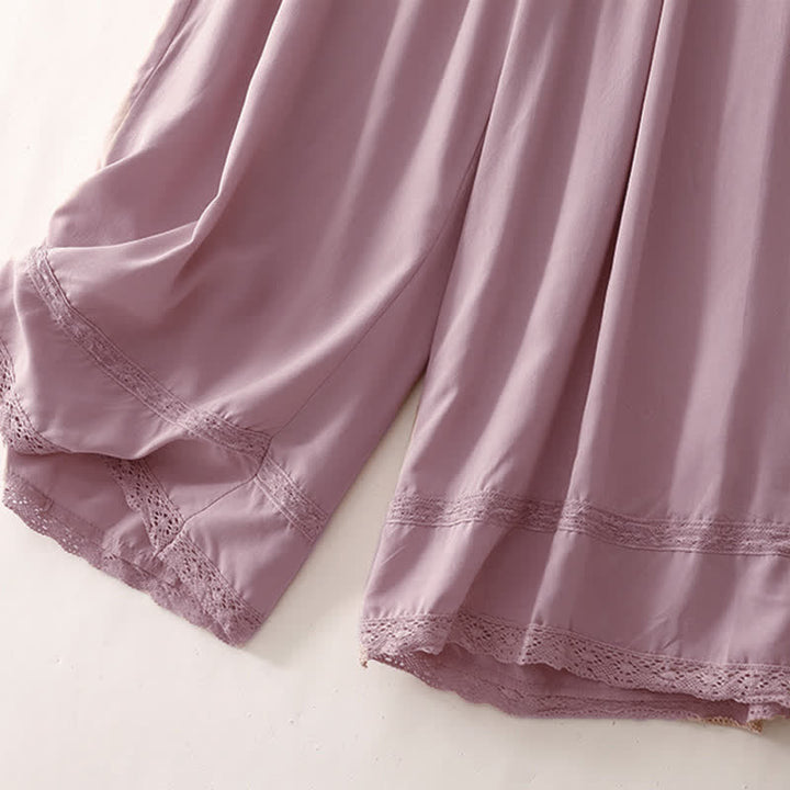 Buddha Stones Summer Casual Elegant Drawstring Solid Cropped Pants Women's Wide Leg Pants With Pockets - image 21