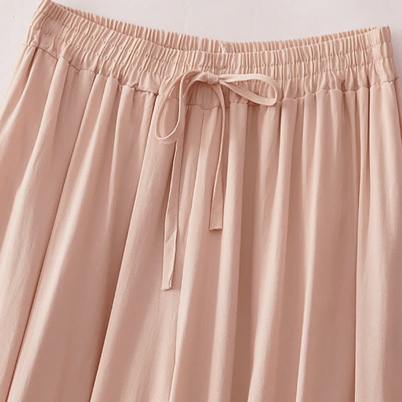 Buddha Stones Summer Casual Elegant Drawstring Solid Cropped Pants Women's Wide Leg Pants With Pockets - image 8