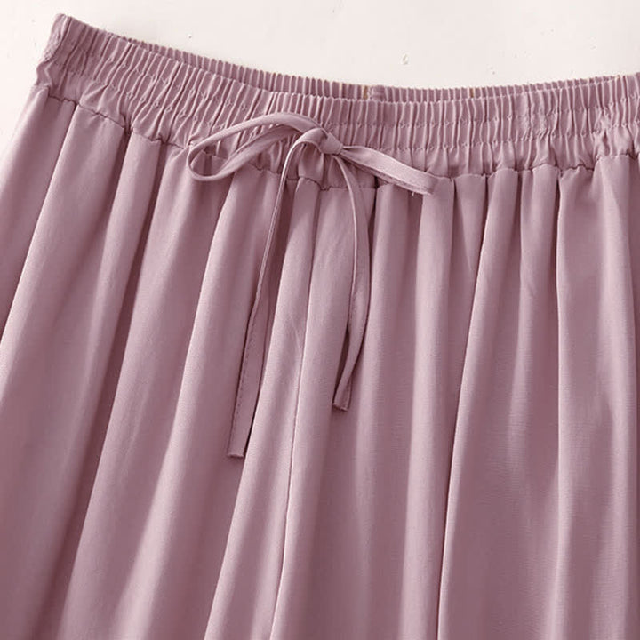 Buddha Stones Summer Casual Elegant Drawstring Solid Cropped Pants Women's Wide Leg Pants With Pockets - image 16