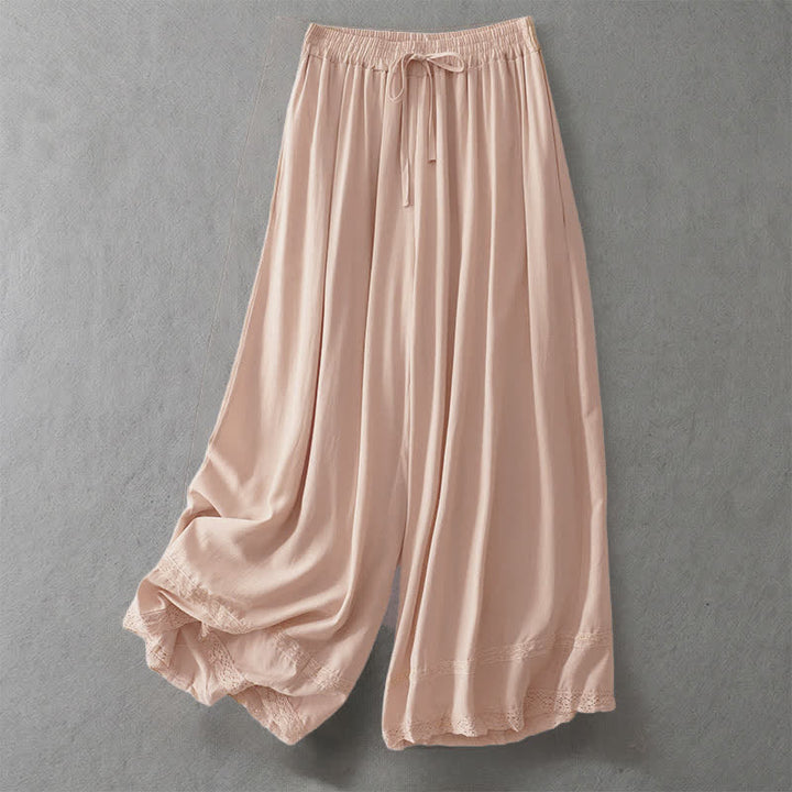 Buddha Stones Summer Casual Elegant Drawstring Solid Cropped Pants Women's Wide Leg Pants With Pockets - Wheat - US8-10, UK/AU12-14, EU40-42 (2XL) - image 7