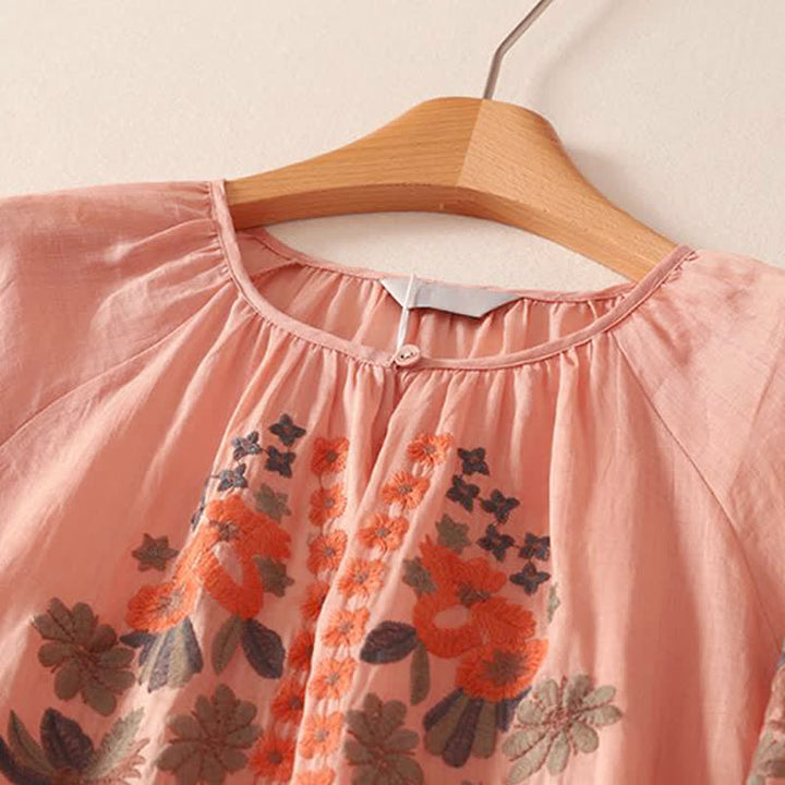 Buddha Stones Summer Boho Embroidery Floral Women's Elbow-Length Sleeve Dress - image 2