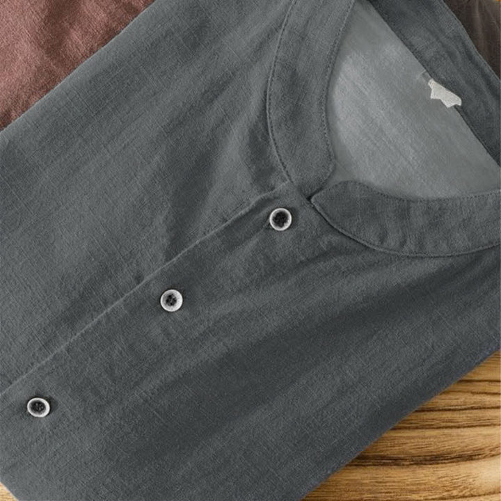 Buddha Stones Spring Summer Casual Tang Style Mandarin Collar Solid Men's Long Sleeve Shirts With Pocket - image 4