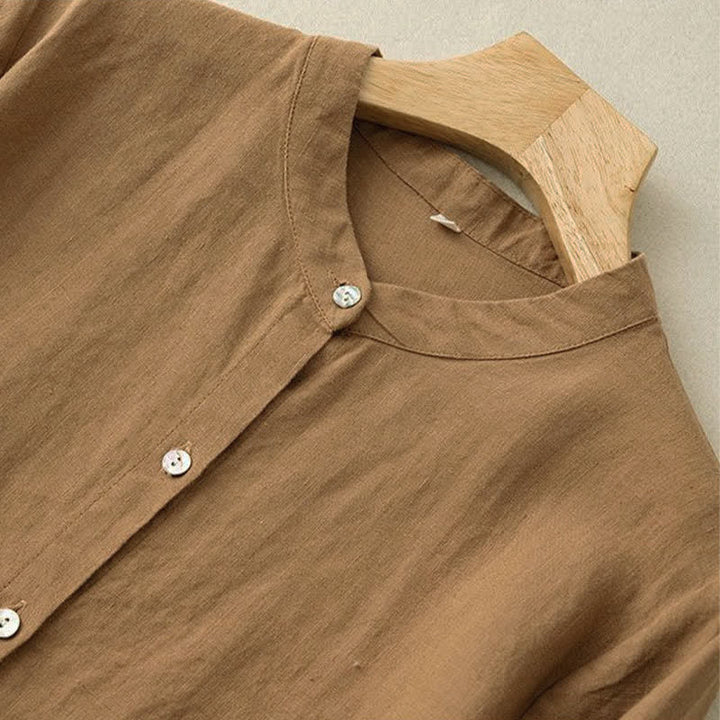 Buddha Stones Fall Casual Tang Style Mandarin Collar Solid Women's Long Sleeve Shirts - image 11