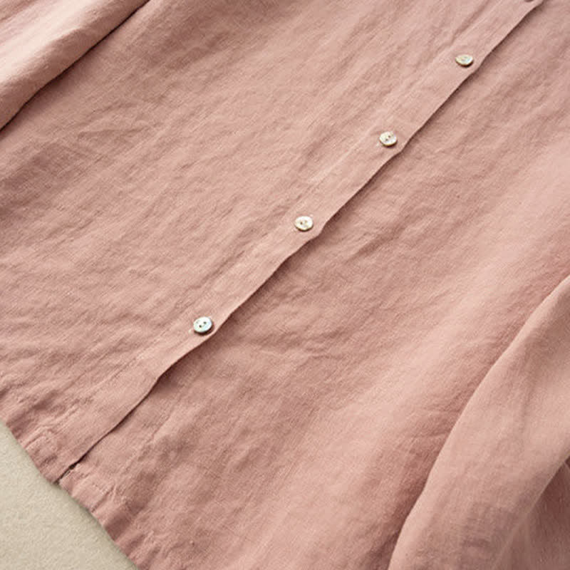 Buddha Stones Fall Casual Tang Style Mandarin Collar Solid Women's Long Sleeve Shirts - image 7