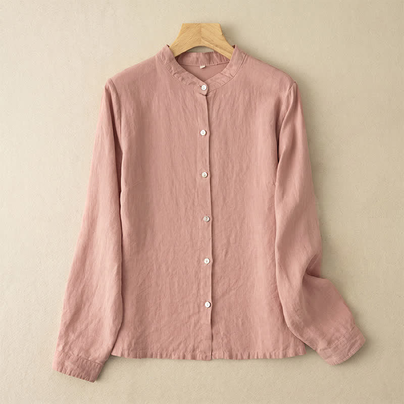 Buddha Stones Fall Casual Tang Style Mandarin Collar Solid Women's Long Sleeve Shirts - DarkSalmon - US12, UK/AU16, EU44 (3XL) - image 4