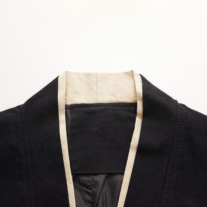 Buddha Stones Spring Summer Minimalist Casual Knot Button Solid Cotton Three-Quarter Sleeve Men's Kimono - image 4