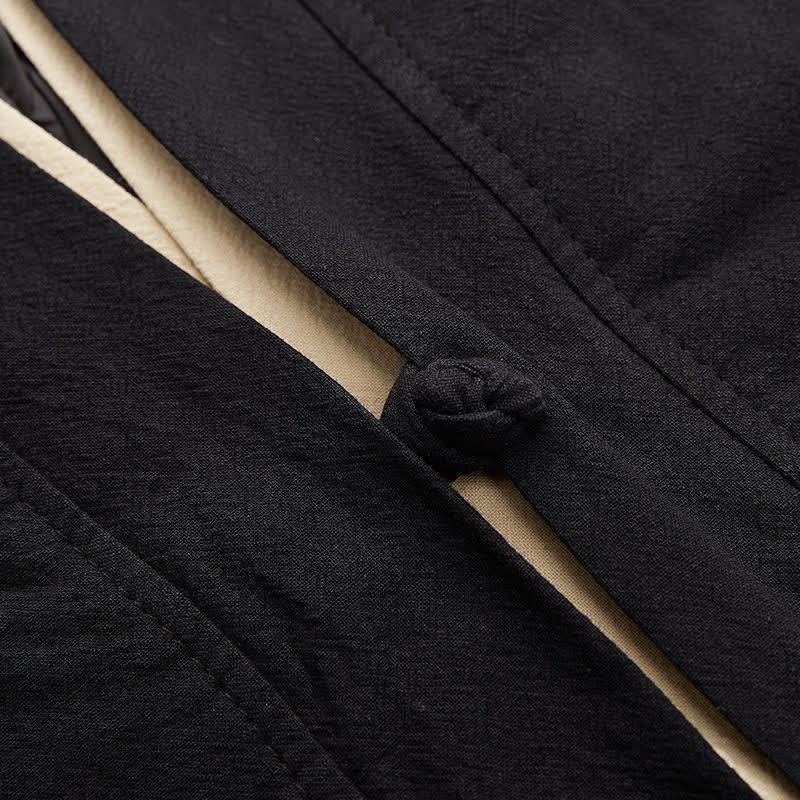 Buddha Stones Spring Summer Minimalist Casual Knot Button Solid Cotton Three-Quarter Sleeve Men's Kimono - image 5