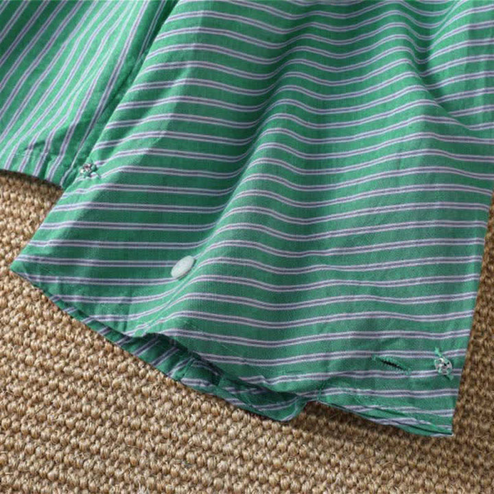 Buddha Stones Spring Casual Minimalist Green Striped Crew Neck Women's Long Sleeve T-Shirt - image 10