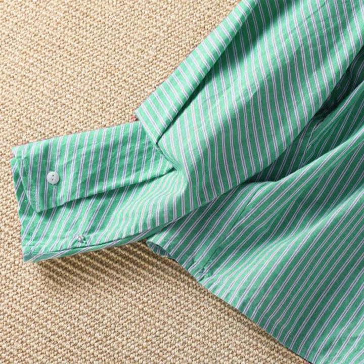 Buddha Stones Spring Casual Minimalist Green Striped Crew Neck Women's Long Sleeve T-Shirt - image 7