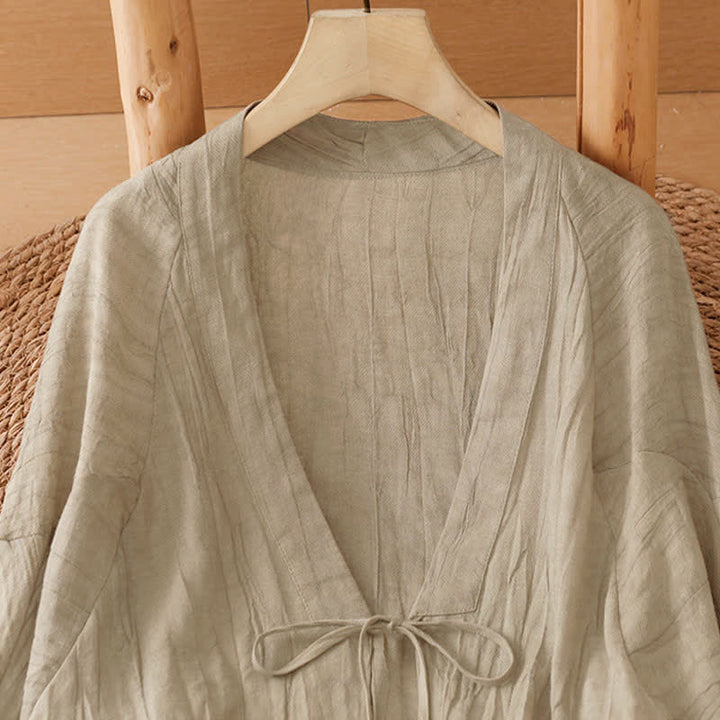 Buddha Stones Summer Casual Boho Wrinkle Design Drawstring Solid Women's Kimono - image 3