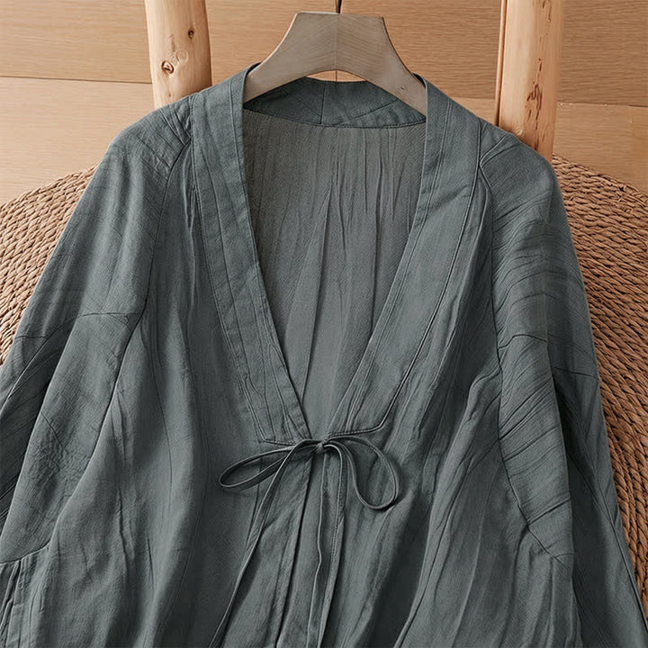 Buddha Stones Summer Casual Boho Wrinkle Design Drawstring Solid Women's Kimono - image 34