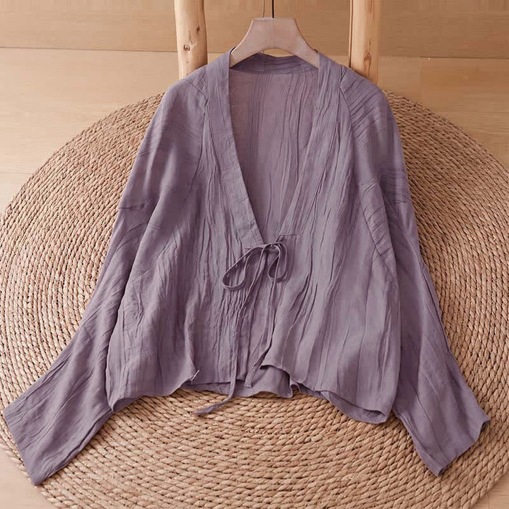 Buddha Stones Summer Casual Boho Wrinkle Design Drawstring Solid Women's Kimono - Plum - US14, UK/AU18, EU46 (2XL) - image 21