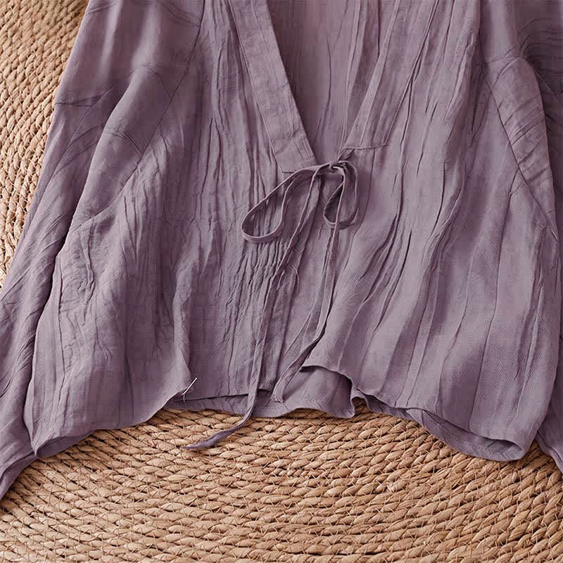 Buddha Stones Summer Casual Boho Wrinkle Design Drawstring Solid Women's Kimono - image 24