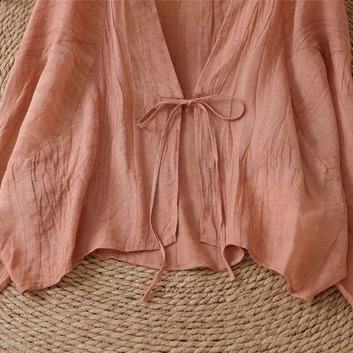 Buddha Stones Summer Casual Boho Wrinkle Design Drawstring Solid Women's Kimono - image 31