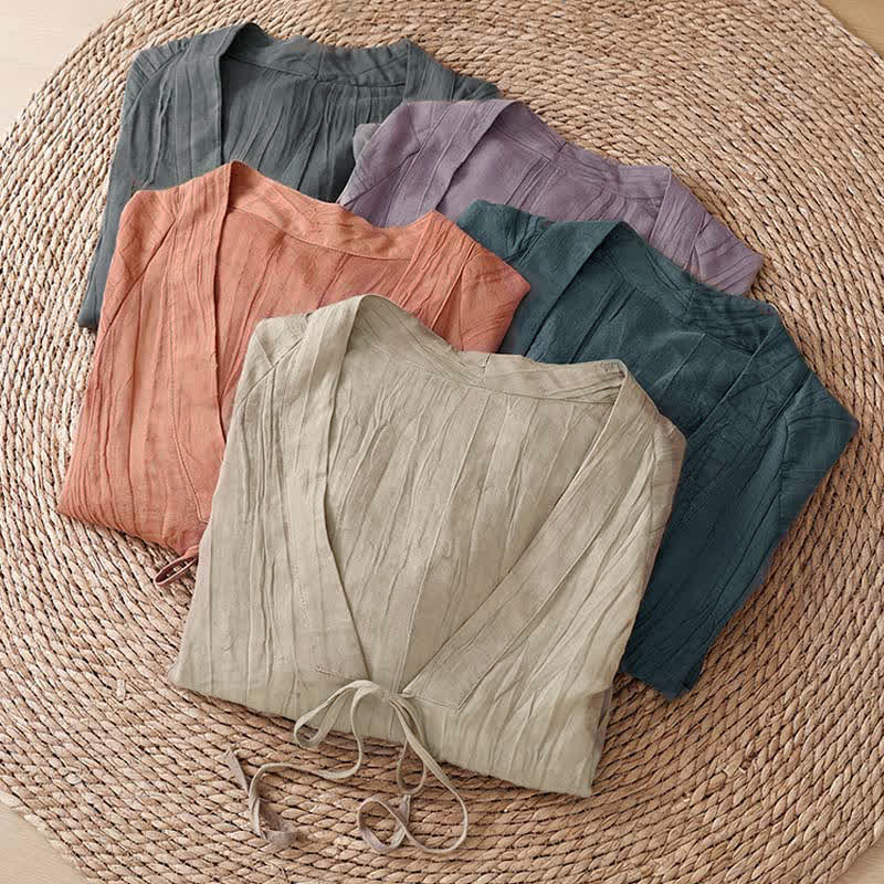 Buddha Stones Summer Casual Boho Wrinkle Design Drawstring Solid Women's Kimono - image 38