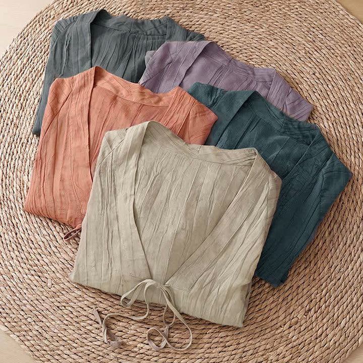 Buddha Stones Summer Casual Boho Wrinkle Design Drawstring Solid Women's Kimono - image 38