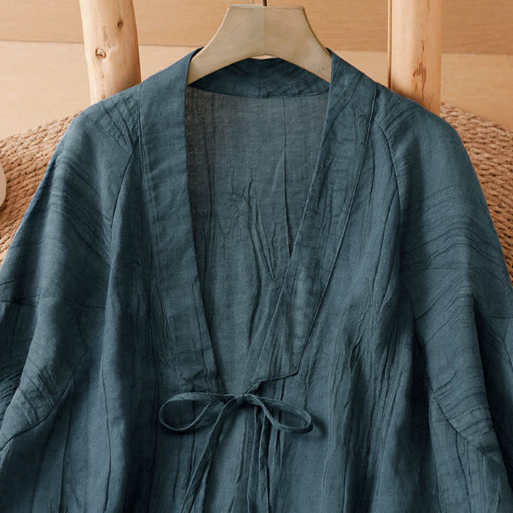 Buddha Stones Summer Casual Boho Wrinkle Design Drawstring Solid Women's Kimono - image 12