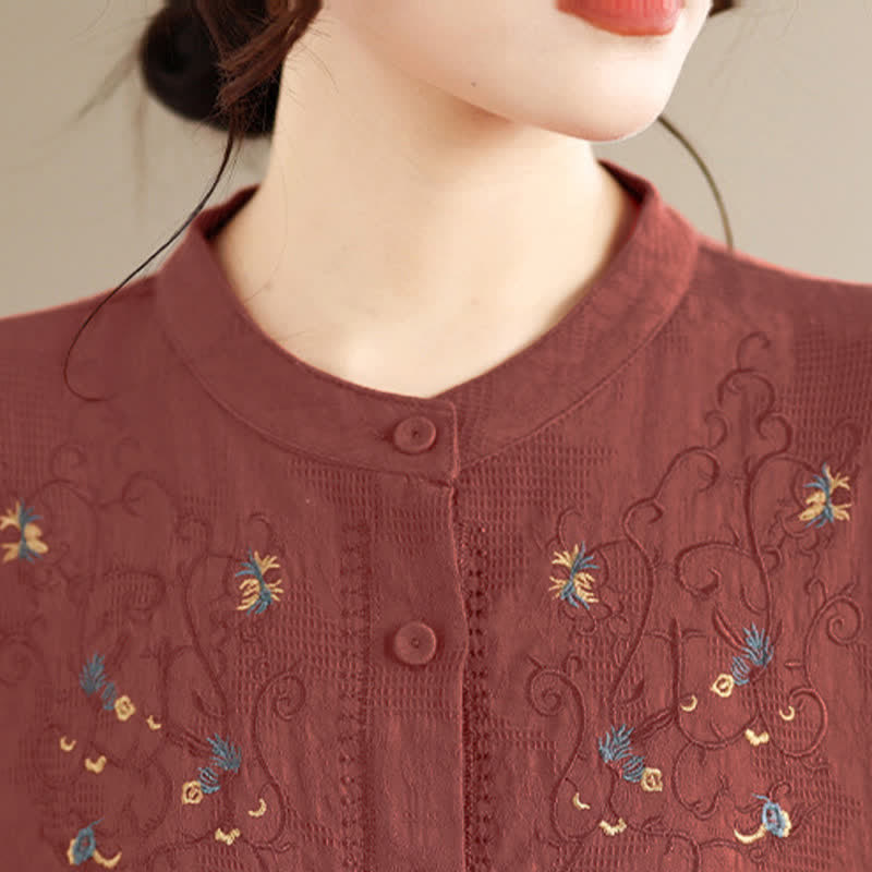 Buddha Stones Spring Summer Vintage Tang Style Embroidery Mandarin Collar Floral Women's Long Sleeve Shirts - image 6