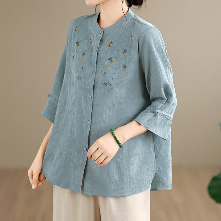 Buddha Stones Spring Summer Vintage Tang Style Embroidery Mandarin Collar Floral Women's Long Sleeve Shirts - image 16