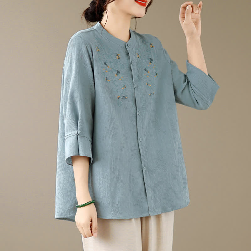 Buddha Stones Spring Summer Vintage Tang Style Embroidery Mandarin Collar Floral Women's Long Sleeve Shirts - image 14