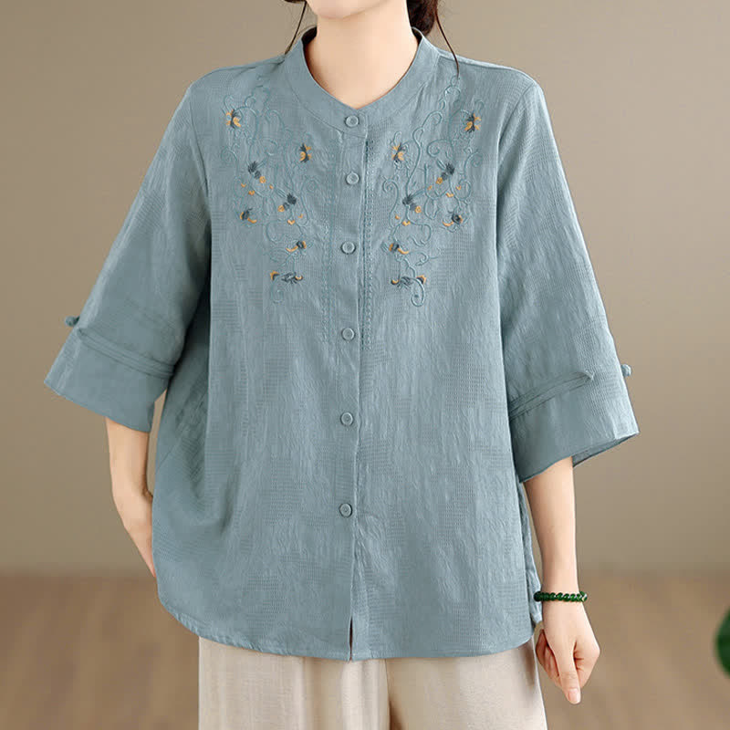 Buddha Stones Spring Summer Vintage Tang Style Embroidery Mandarin Collar Floral Women's Long Sleeve Shirts - image 17