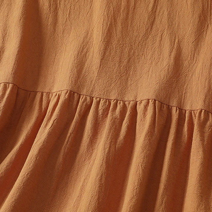 Buddha Stones Summer Casual Minimalist Solid Orange Crew Neck Women's Short Sleeve Dress - image 4