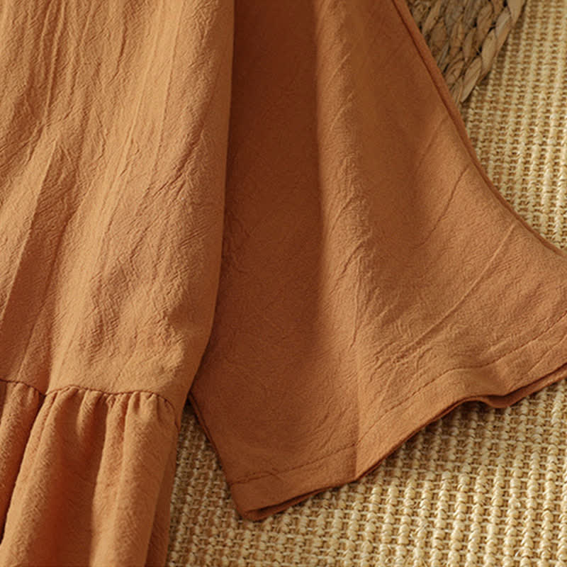 Buddha Stones Summer Casual Minimalist Solid Orange Crew Neck Women's Short Sleeve Dress - image 5