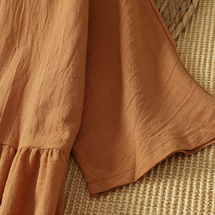 Buddha Stones Summer Casual Minimalist Solid Orange Crew Neck Women's Short Sleeve Dress - image 5