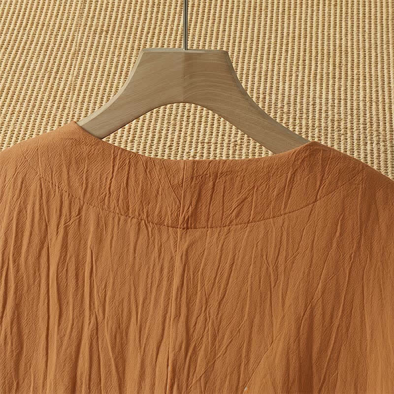 Buddha Stones Summer Casual Minimalist Solid Orange Crew Neck Women's Short Sleeve Dress - image 3