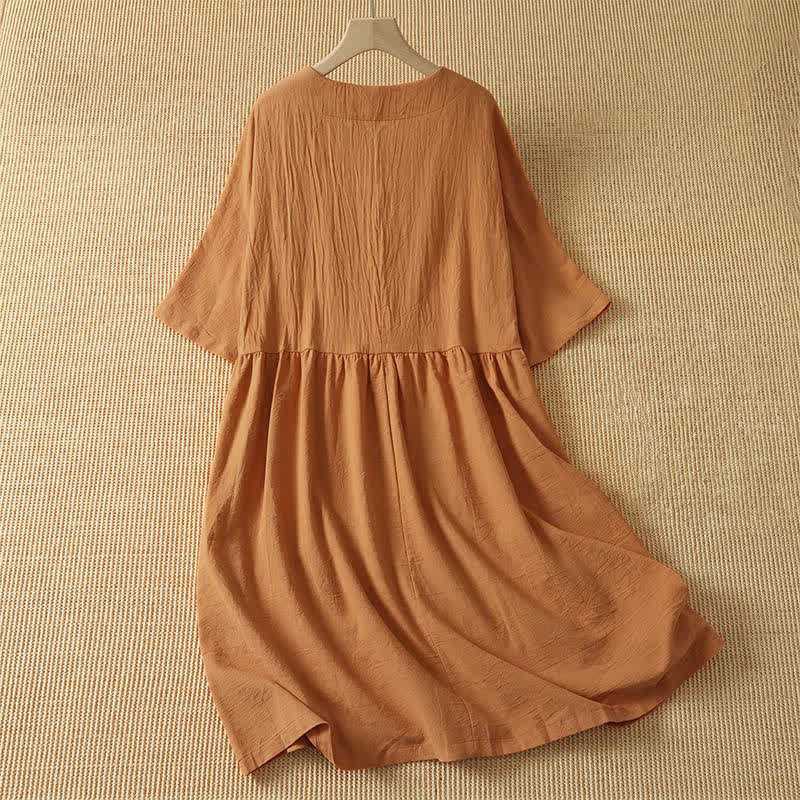 Buddha Stones Summer Casual Minimalist Solid Orange Crew Neck Women's Short Sleeve Dress - image 1