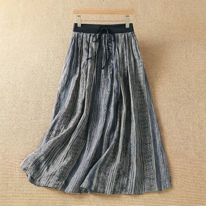 Buddha Stones Spring Summer Casual Bohemian Drawstring Geometric Women's Skirts With Pockets - SlateGray - US12, UK/AU16, EU44 (2XL) - image 0