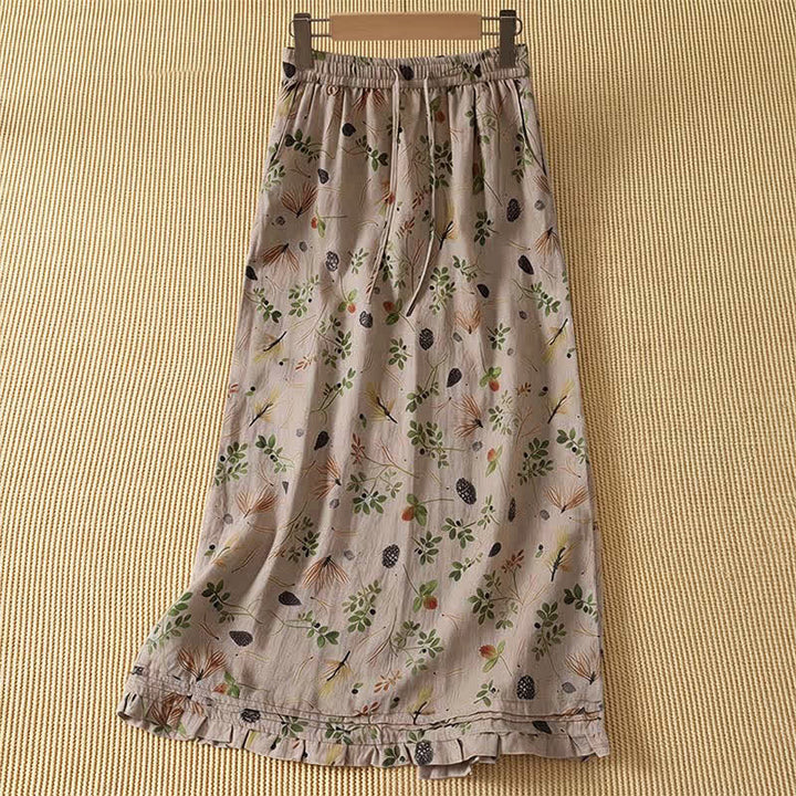 Buddha Stones Summer Casual Boho Floral Plant Women's Skirts With Pocket - Tan - US8-10, UK/AU12-14, EU40-42 (2XL) - image 0
