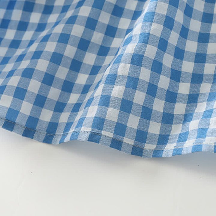 Buddha Stones Spring Casual Vintage Light Blue Plaid Crew Neck Women's Long Sleeve Dress With Pocket - image 11