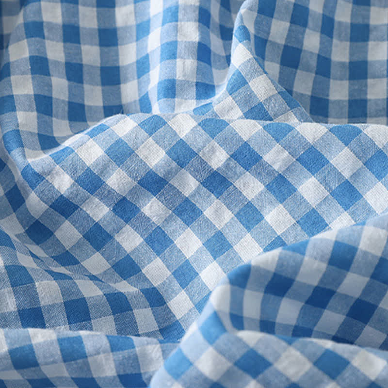 Buddha Stones Spring Casual Vintage Light Blue Plaid Crew Neck Women's Long Sleeve Dress With Pocket - image 12
