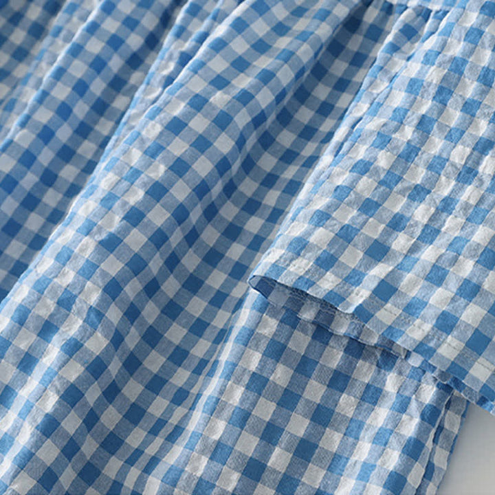 Buddha Stones Spring Casual Vintage Light Blue Plaid Crew Neck Women's Long Sleeve Dress With Pocket - image 8