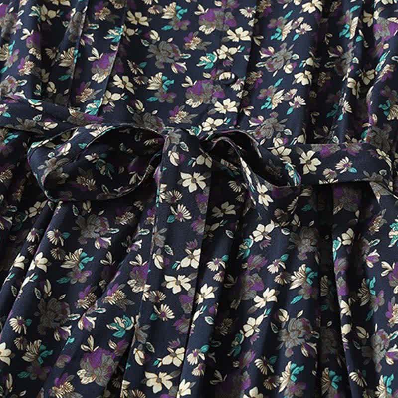 Buddha Stones Spring Summer Vintage Elegant Button-Up Floral Women's Long Sleeve DressWith Pockets - image 13