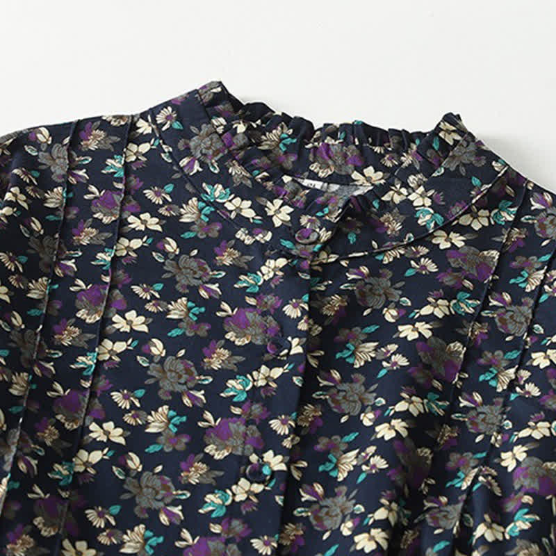 Buddha Stones Spring Summer Vintage Elegant Button-Up Floral Women's Long Sleeve DressWith Pockets - image 12