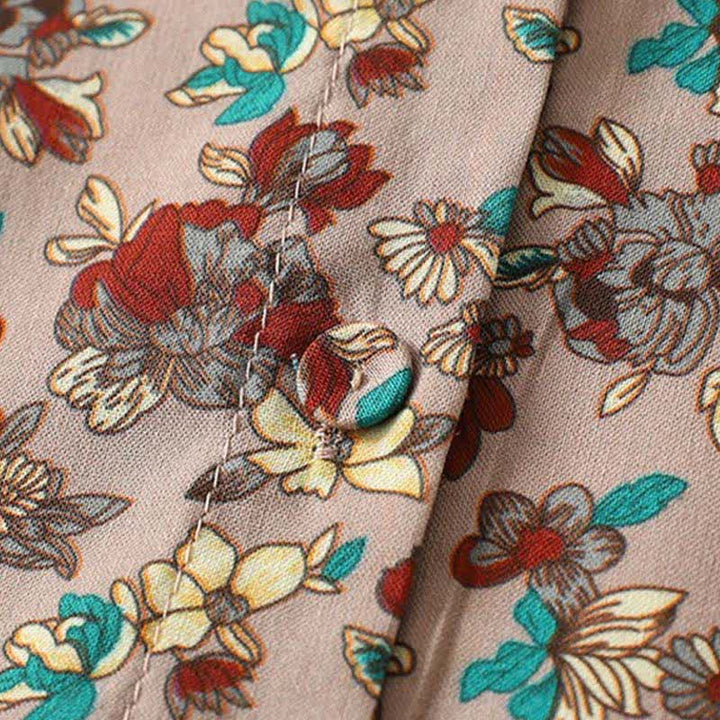 Buddha Stones Spring Summer Vintage Elegant Button-Up Floral Women's Long Sleeve DressWith Pockets - image 4