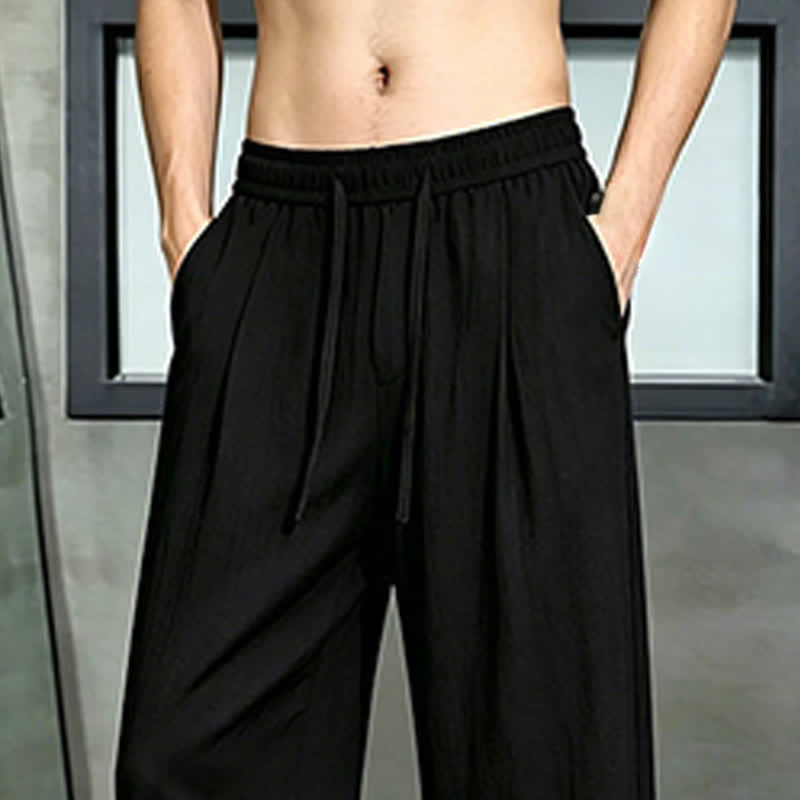 Buddha Stones Spring Summer Casual Drawstring Solid Long Pants Men's Straight Leg Pants With Pocket - image 11