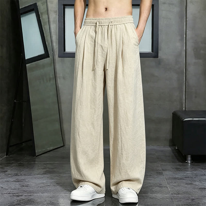 Buddha Stones Spring Summer Casual Drawstring Solid Long Pants Men's Straight Leg Pants With Pocket - Wheat - US/UK/AU46, EU56 (5XL) - image 0