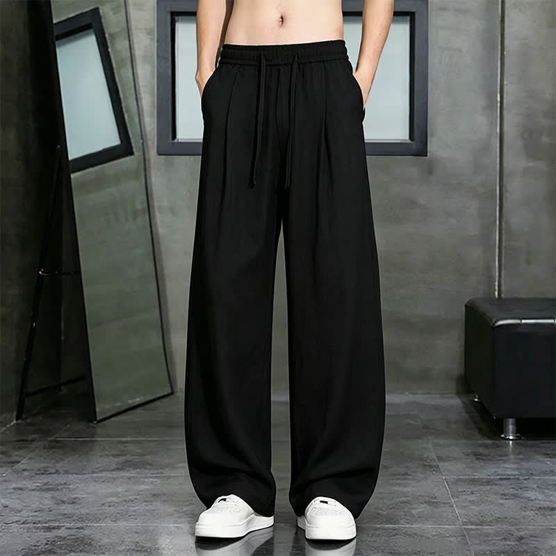 Buddha Stones Spring Summer Casual Drawstring Solid Long Pants Men's Straight Leg Pants With Pocket - Black - US/UK/AU46, EU56 (5XL) - image 8