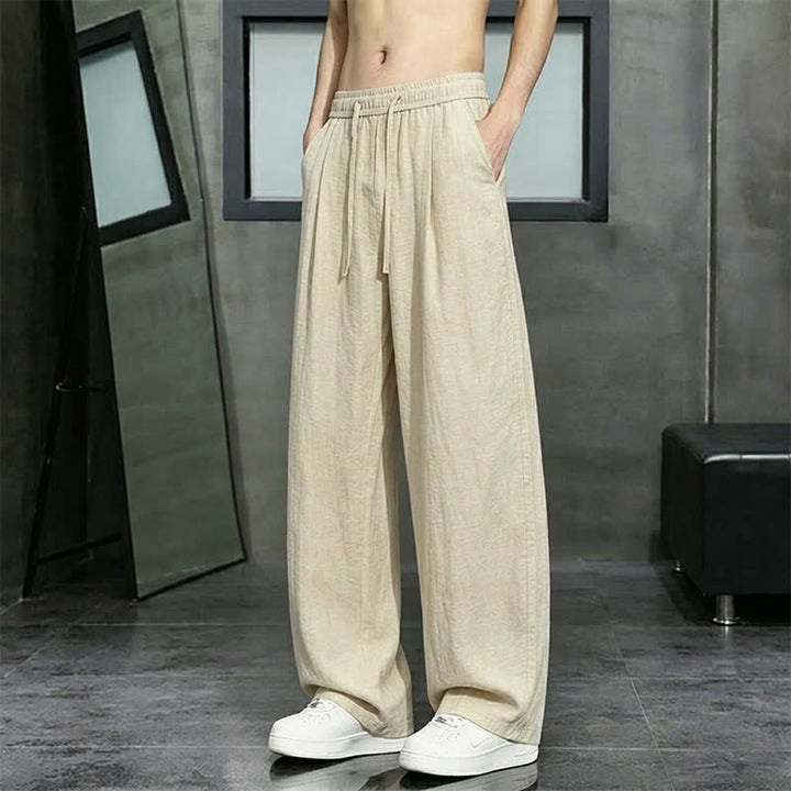 Buddha Stones Spring Summer Casual Drawstring Solid Long Pants Men's Straight Leg Pants With Pocket - image 1