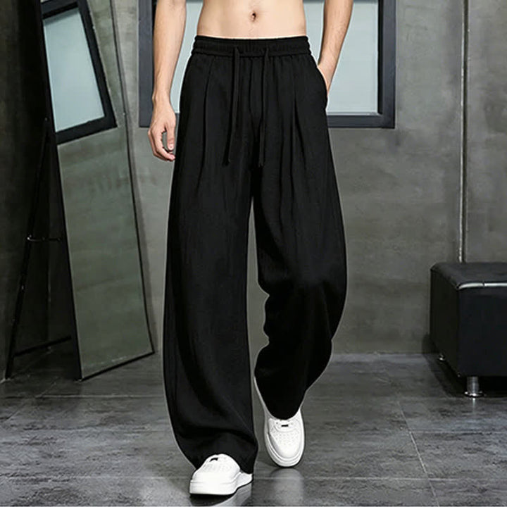 Buddha Stones Spring Summer Casual Drawstring Solid Long Pants Men's Straight Leg Pants With Pocket - image 9